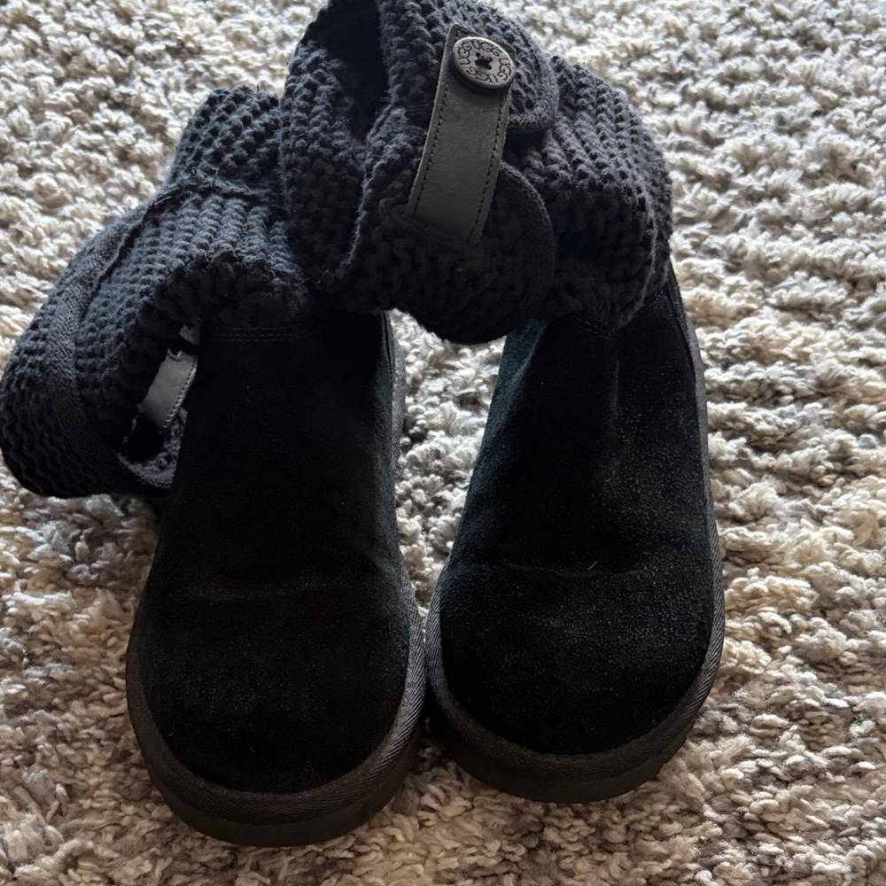 UGG Black Boots with Knit Accents
